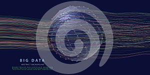 Abstract background flow color lines data with sphere analizing in cyber space. For tech, business and science banner
