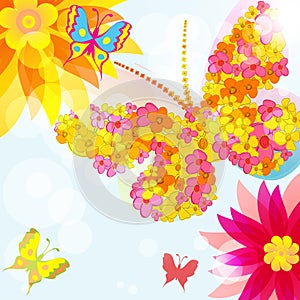 Abstract background with flowers and butterflies .