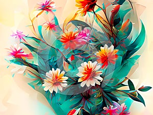 abstract background with flowers and leaves, digital artwork for creative