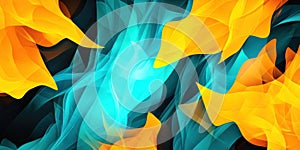 Abstract dynamic blue and orange flame shapes