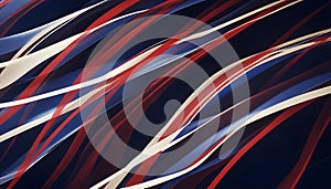 Abstract background of flowing, interwoven red, white, and blue lines creating a dynamic and energetic pattern.