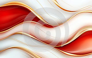 Abstract background with flowing red white and gold waves creating dynamic and elegant visual smooth curves evoke sense of