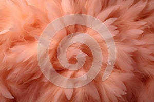 An abstract background of fluffy peach fuzz feathers Color of the year 2024. AI generated