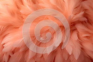 An abstract background of fluffy peach fuzz feathers. Color of the year 2024. AI Generated.