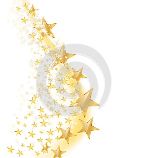 Abstract background with flying golden stars, over white background, vector illustration