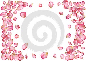 Abstract background with flying pink rose petals.