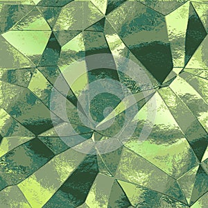 Abstract background of folded green and gold metal foil