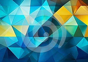 Abstract background formed by blue, turquoise and yellow triangles