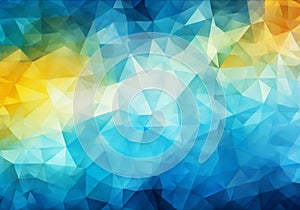Abstract background formed by blue, turquoise and yellow triangles