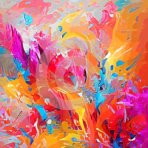 Abstract background. Fragment of a picturesque background. Brush strokes Red, orange, yellow, purple and blue colors. Artistic bac