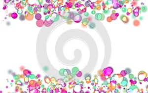 Abstract background, frame of transparent multicolored confetti bubbles