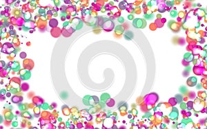 Abstract background, frame of transparent multicolored confetti bubbles