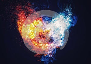 Abstract background with fused fire and smoke burning in a heart shape