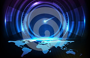 background futuristic technology halogram of user interface hud ui speed meter guage with world map