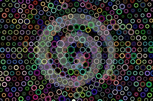 Abstract background with geometric colorful circles on black