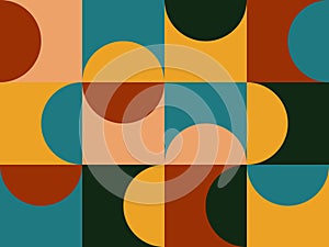 Abstract background of geometric design in Bauhaus style. Vector seamless pattern with Retro Mid Century colors. ready to use for