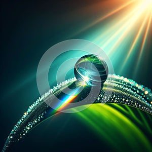 abstract background with glass ball and rainbow rays,