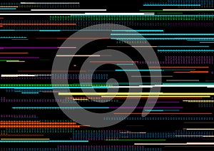 Abstract background with glitched vertical stripes, stream line binary code background with two binary digits 0 and 1.