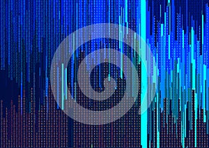 Abstract background with glitched vertical stripes, stream line binary code background with two binary digits 0 and 1.