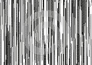 Abstract background with glitched vertical stripes, stream line binary code background with two binary digits 0 and 1.