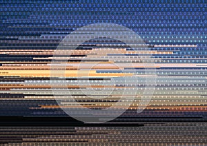Abstract background with glitched vertical stripes, stream line binary code background with two binary digits 0 and 1.