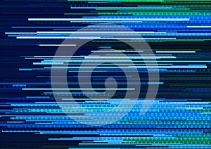 Abstract background with glitched vertical stripes, stream line binary code background with two binary digits 0 and 1. photo