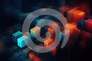 Abstract background with glowing cubes. 3d rendering, 3d illustration. Generative AI