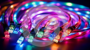 Abstract background of glowing data cables for technology and communication concepts