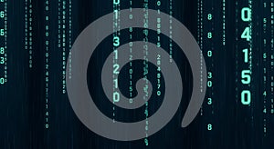 Digital Rain Matrix Code Background, Futuristic Technology, Binary Data Stream