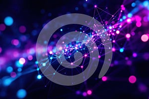 Abstract background of a glowing digital network structure. Futuristic plexus of connected nodes and lines for technology and data