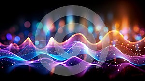 Abstract background with glowing lines and bokeh. Abstract sound waves.