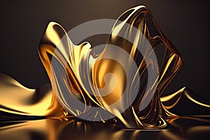 Abstract background. Gold flying silk. Fabric in the wind. Cloth Wallpaper.