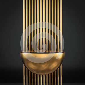 Abstract background of gold hemispherical podium and black background