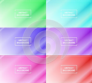 six collections of green, blue, purple, pink, red and white gradient abstract background with frame and diagonal shining
