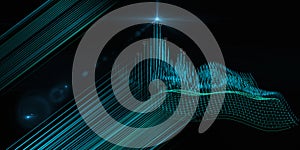 Abstract background graph from vawy grid and light star on black. Technology concept analytical data.