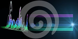 Abstract background graph wavy grid with spheres with light. Technology wireframe interlacement concept in virtual space. Big