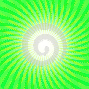 Abstract background in green halftones and the shape of swirling sunbeams. Template for text. Vector