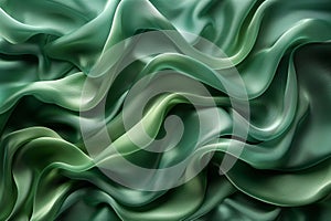 Abstract background of green silk or satin with smooth folds, beautiful silky wavy drapery, generative ai