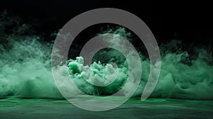 Abstract background. Green smoke billows and lingers against a black backdrop