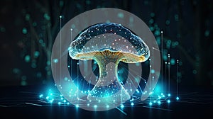 Abstract background with a growing digital mushroom. Machine learning and big data array visual concept. Generative AI