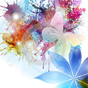 Abstract background in grunge style with flower and butterfly.