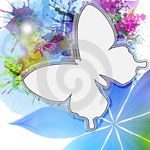 Abstract background in grunge style with white butterfly silhouette.