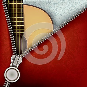 Abstract background with guitar and open zipper