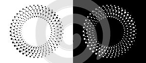 Abstract background with halftone dots in circle. Art design circle as logo or icon. A black figure on a white background and an