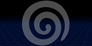 Abstract background hexagonal grid surface on dark. Technology concept virtual data. Banner for business, science and