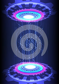 Abstract Background Hi-Tech Circles pink and blue glow There is a circuit with a central