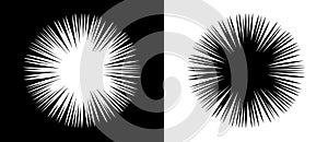 Abstract background hole like burning lines in circle. Design element or icon. Black shape on a white background and the same