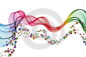 Abstract background horizontal spectrum lines on a white background, colored bright wave lines and colored circles