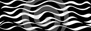 Abstract background. Horizontal waves of different shapes. Black on white. Printmaking style.
