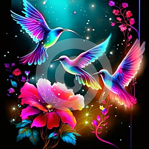 Abstract background with hummingbirds and flowers. EPS 10 vector file included Generative AI